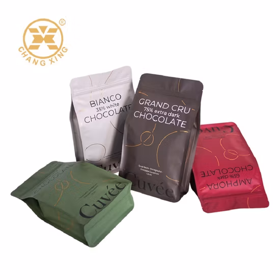 Custom Food Packaging Bag Flat Bottom Pouch Ziplock Bag for Coffee Stand up Pouch