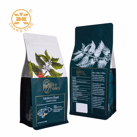 Custom Food Packaging Bag Flat Bottom Pouch Ziplock Bag for Coffee Stand up Pouch