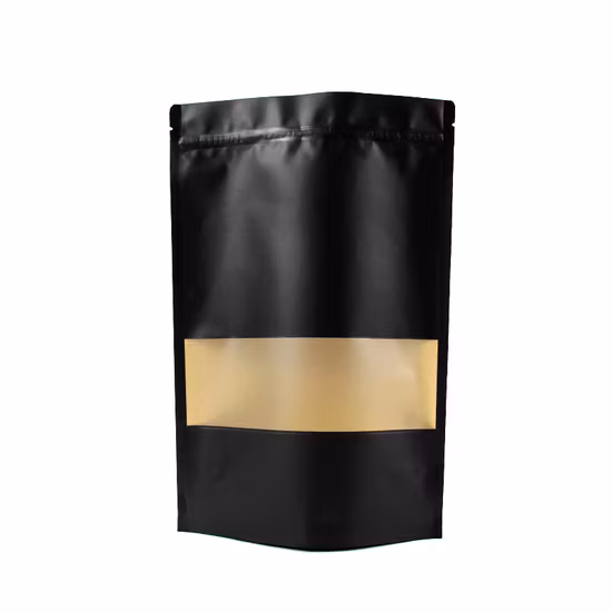 Biodegradable Custom Printed Flat Bottom Zipper Black Kraft Paper Coffee Bean Food Packaging Bag